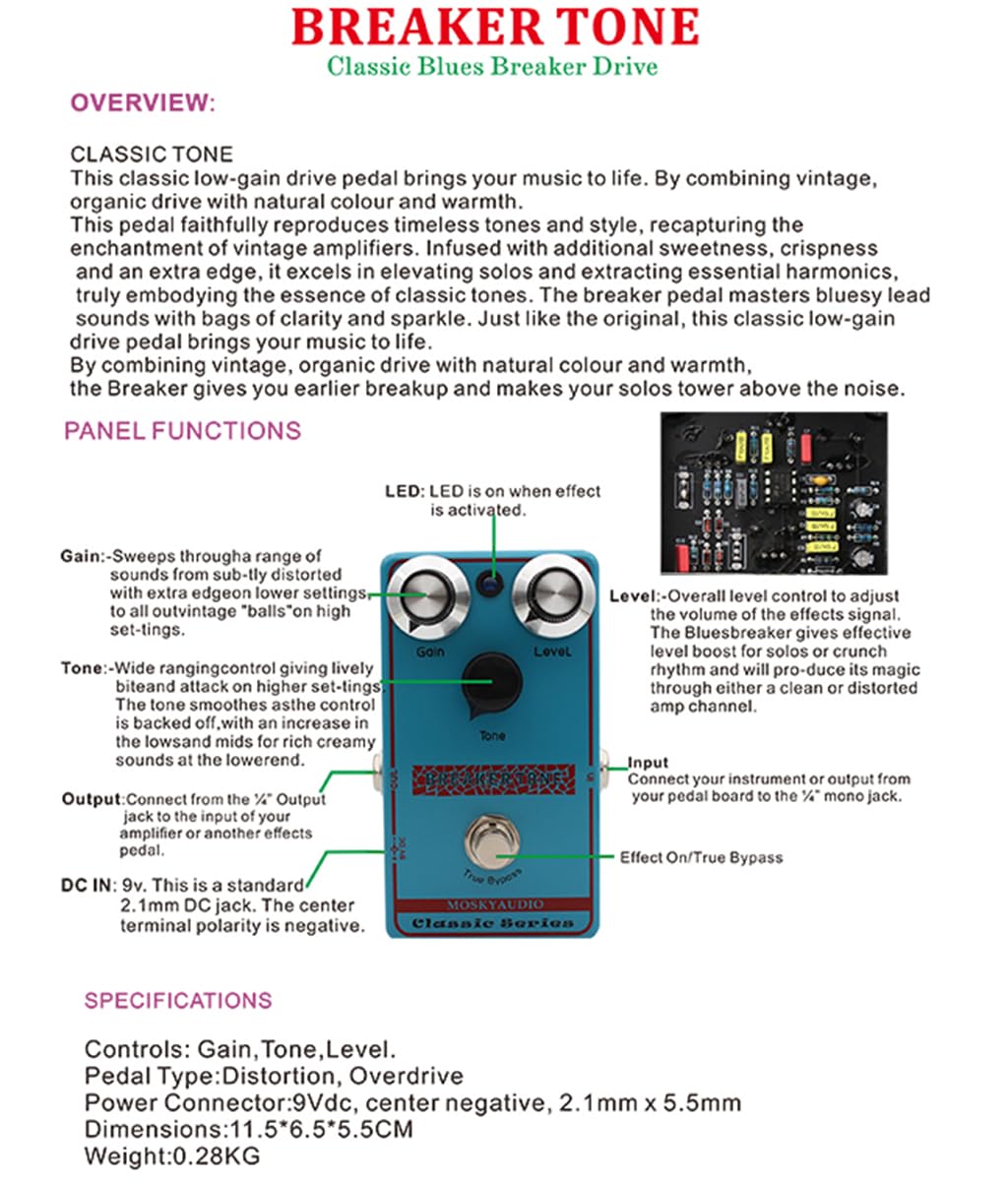 Amazon.com: BREAKER TONE Distortion Overdrive Guitar Effect Pedal